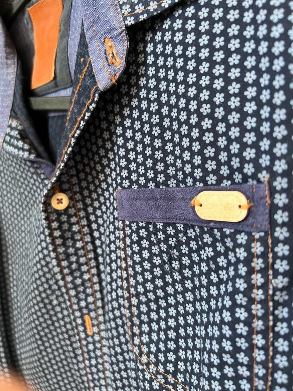 Men's Navy Flower Patterned Long-Sleeve Button Up Shirt